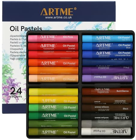 Artme Oil Pastel Paint Sticks 24 Assorted Vibrant Colours. Intense Rich Colour Blendable Texture, for Canvas & Paper, High Coverage, Professional Oil-Based Pastels for Artists Painting