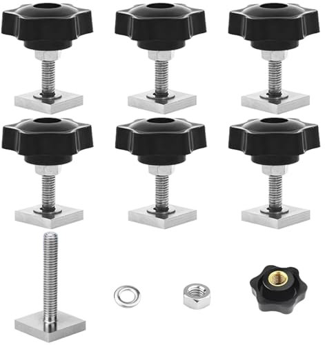 Adaptador de Pista en T,6pcs Pernos de Riel en T,Tuerca de Ranura en T y Perilla de Estrellam,Tuerca Deslizante de Riel en T,Acero Inoxidable Tuerca de Ranura en T,T Track Adapte