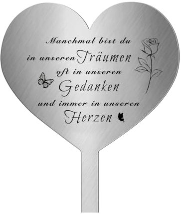 Moerstar Spina per tomba in acciaio inox, a forma di cuore, decorazione per tomba, personalizzata, resistente alle intemperie, resistente al gelo, decorazione per tomba in metallo, a forma di cuore