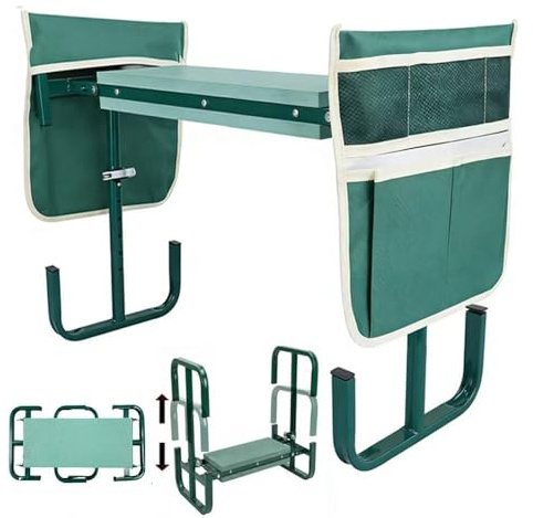 HEYIDAMAI Agenouilloir de jardin pliable - Réglable en hauteur - 60 x 52 x 27 cm - Pour le jardinage - Avec aide au lever - Sac à outils - Tapis en mousse EVA - Pour le jardinage, le camping, la pêche