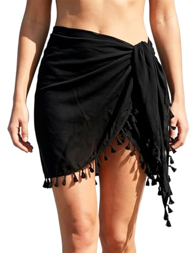 XcnPer Black Sarong, Stylish Beach Sarongs for Women UK, Multipurpose Beach Cover Up Wrap for Vacation and Poolside, Lightweight Black Sarongs for Women Beachwear