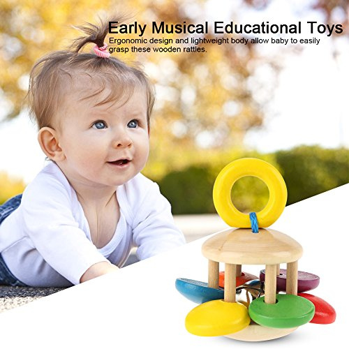 HUSHUI Baby Skallror Greppa Leksak Vibrerande Färgglad Säker Design för Spädbarn Pedagogisk Lek Trämaterial (Blomma Form)