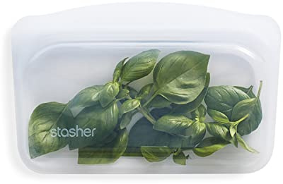 Stasher Snack Bag (Clear) | Reusable Freezer Bags For Travel and Food Storage, Silicone Zip Loc Bag | 21cm x 14cm x 1.3cm / 290ml