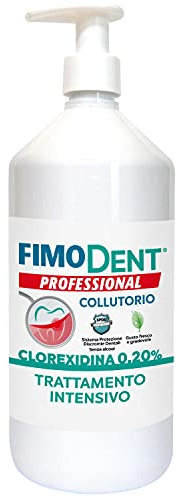 Fimodent Collutorio - Clorexidina 0.20% con SPDD (Sistema Protezione Discromie Dentali) e gradevole gusto menta - Trattamento antiplacca e antibatterico intensivo - 1000mL con dispenser