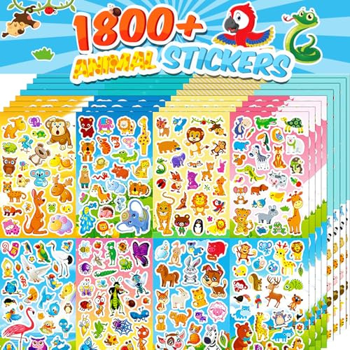 Sinceroduct 64 Sheets Stickers for Kids, 1800+pcs Animal Sticker, 16 Animal Themes Water Bottle Stickers, Scrapbooking Party Favors Classroom for Kids, Children, Teacher, Parent