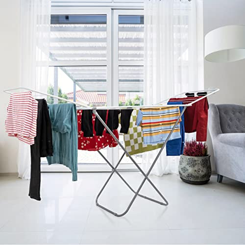 ABN Finest Winged Clothes Horse Airer Dryer Laundry Rack 3-Tier Folding Clothing Drying Stand Large - Indoor & Outdoor Portable, Foldable & Easy to Store - Lightweight Strong Metal Frame