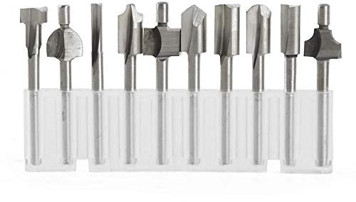 Mesee HSS Router Bits, 1/8 Inch(3mm) Shank Titanium Carbide Engraving Milling Cutter Bit Set Rotary Tools Accessories for DIY Woodworking Carving Trimming Drilling, Set of 10 Pieces