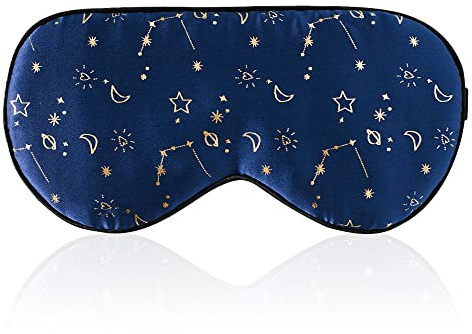 townssilk 100% Silk Sleep mask with Adjustable Strap,Comfortable and Super Soft Eye mask Ultimate Sleeping aid Golden starrysky Blue