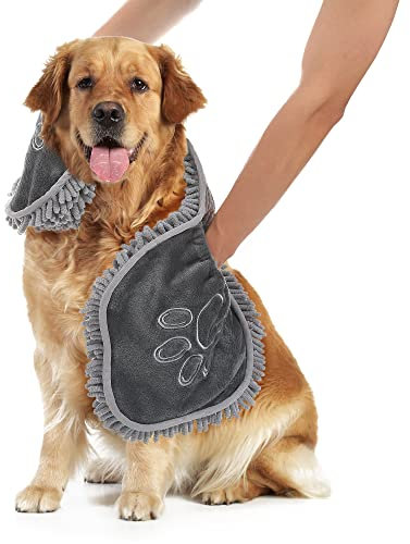 Ompaa Chenille Hundehandtuch, super saugfähig, Mikrofaser, Hundebadetücher zum Trocknen von Hunden und Katzen, Shammy Clean Handschuhe für Haustiere, Welpen, Kätzchen, Pfoten, maschinenwaschbar, grau