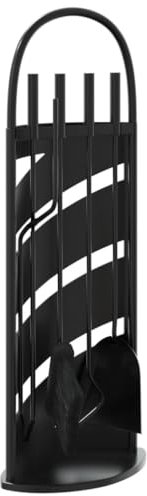 vidaXL Kaminwerkzeug Set 5-tlg., Kaminbesteck mit Gestell Knethaken Zange Besen Schaufel, Kamingarnitur Platzsparend, Kamin Zubehör Werkzeug, Stahl