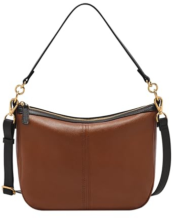 Fossil Women's Jolie Leather Crossbody Purse Handbag, Brown/Black Trim (Model: ZB11093199)