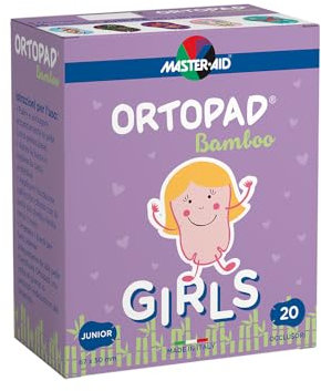 MASTER AID Ortopad Girls Junior - Cerotti Colorati Oculari per Bambini - Cerotto Occlusore Occhio Bambini per il Trattamento di Occhio Pigro e Strabismo - 1 Confezione da 20 Pezzi - 6,7 x 5 cm