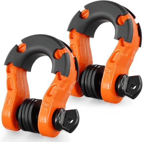 VEVOR Manille à anneau D 19 mm, lot de 2 manilles de remorquage acier allié, résistance à rupture 30 t avec goupille à vis 22 mm, isolateurs et rondelles, récupération pour VTT, camions, jeep, orange