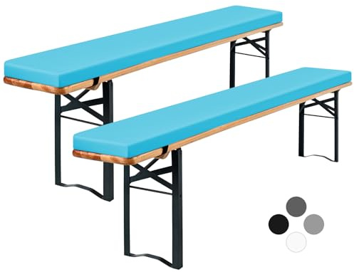 Showgeous Lot de 2 Coussins rembourrés pour Banc de bière, pour Tente à bière, Coussin de Banc 220x25x3cm, lavables, Coussins rembourrés pour Table de bière et Tente de fête (Aqua, Hydrofuge)