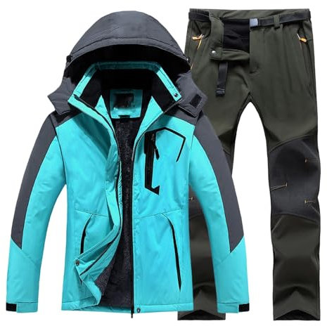 Skianzug Herren 2 Teilig Set - Schneeanzug Herren Zweiteilig Skijacke Skihose Set Skianzug Atmungsaktiv Winddichte Schneehose Schneejacke Mit Abnehmbare Kapuzen Zum Skifahren Snowboarden Skisuit
