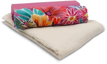 VmG-Store Muslin + bomullstyg, set färgkoordinerat, dubbelt Gauze-tyg, 100 % bomullstyg, Tex Standard 100 (Set32 blomstermagi, digital fuchsia)