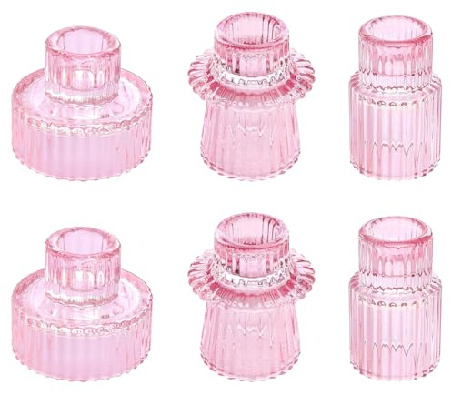 Accmuzzy Set med 6 ljusstakar, stavljus, 2-i-1 ljusstakar för stavljus, värmeljushållare transparent, litet ljusstake glas för bröllopsdekoration, matbord fest, juladvent, vintagedekoration