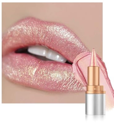 Rossetto glitterato oro rosa, smooth nourishing labbra con finitura metallizzata, lunga durata, impermeabile Lip Liner & Lipstick 2 in 1, texture cremosa, altamente pigmentato, rossetto di emergenza