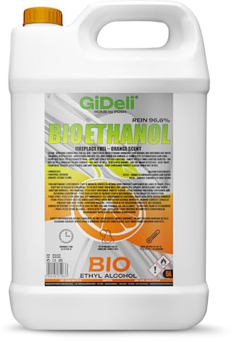 GiDeli Bioetanolo 5 l profumo d'arancia 96,6% etanolo per camini interni ed esterni, senza fumo e fuliggine – da mais e barbabietola da zucchero