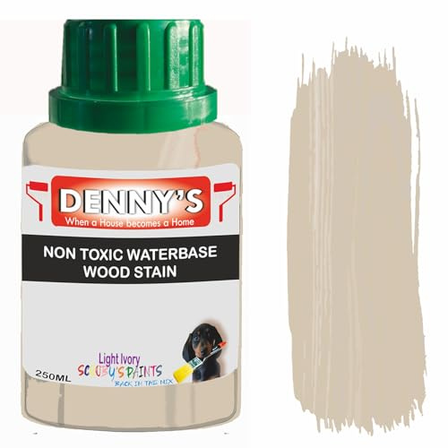 Non-Toxic Water-Based Wood Stain – Fast Drying – 179 Colours – For Furniture, Doors, Floors, Skirting, Crafts & Interior Wood – Sponge or Roller Application (Light Ivory, 1 Litre Bottle)