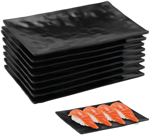 imposyu Juego de 8 Platos Rectangulares Platos de Postre Color Negro Mate Platos Llanos Rectangulares para Postre, Sushi, Aperitivo, 19,8x13,7x2,1CM