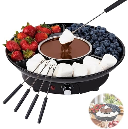Zephviora Juego de Fondue de Chocolate Eléctrica 25W 280ML, Derretidora de Chocolate con 2 Ajustes de Temperatura: Derretir y Mantener Caliente, 5 Tenedores para Fiestas y Reuniones Familiares