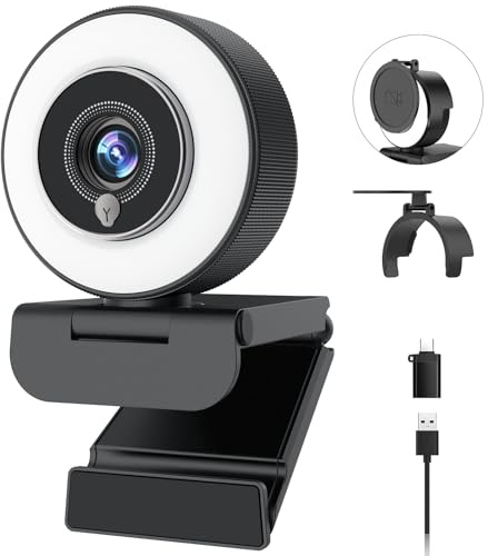 Angetube Webcam 4K con luce,Webcam streaming con microfono per PC e Mac