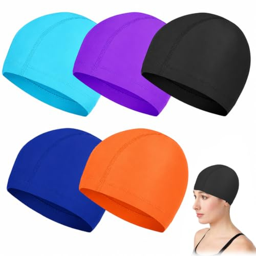 Lot de 6 bonnets de bain en lycra pour homme et femme - Bonnet de bain classique avec protection des oreilles - Bonnets de natation flexibles - Doux et confortables bonnet de bain en tissu pour femme
