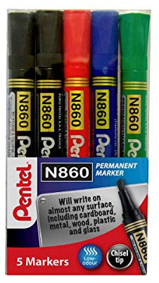 Pentel N860 Permanent Marker Chisel Tip Pack of 5