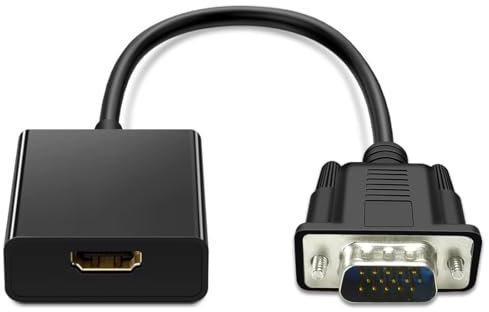 PETERONG Adaptateur VGA vers HDMI 1080P@60Hz Convertisseur VGA Mâle vers HDMI Femelle avec Prise Audio 3,5mm pour PC, Laptop, TV Box vers à HDTV, Moniteur, Projecteur, Écran