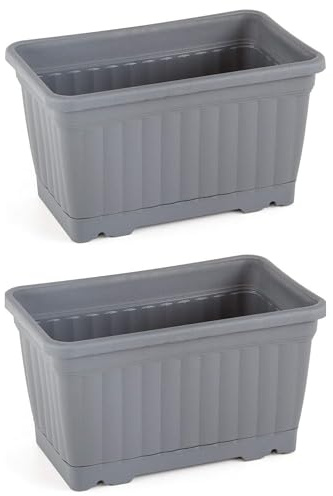 Tamersgifts 2x 30cm Flower Window Box Plastic Vegetable Planters for for Windowsill, Patio, Garden, Home Décor, Porch (Anthracite)