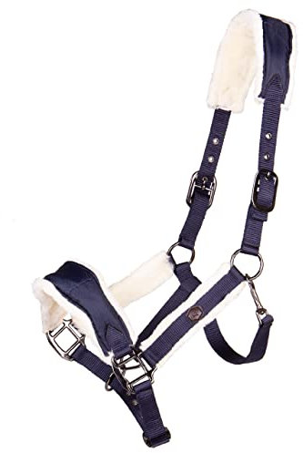 ARBO-INOX Halfter mit Kunstfellfütterung und Ziernähten 3-Fach verstellbar (Cob Vollblut, Navy)