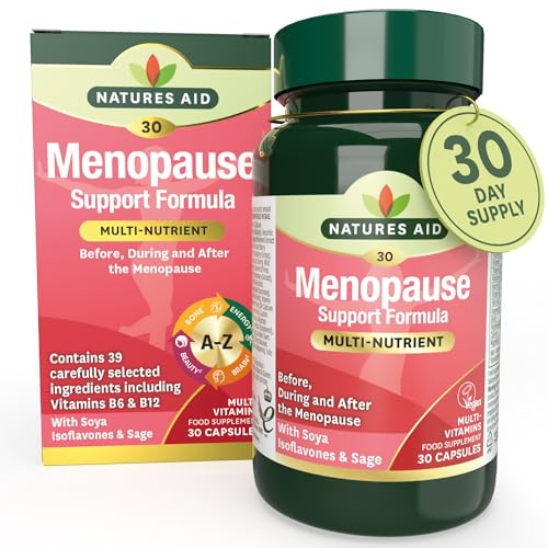 Natures Aid Menopause Support Formula – 30 Capsules | Multivitamin with Soya Isoflavones & Sage, Supports Hormonal Balance, Energy & Mood, Vegan, Gluten-Free, Non-GMO, for Women