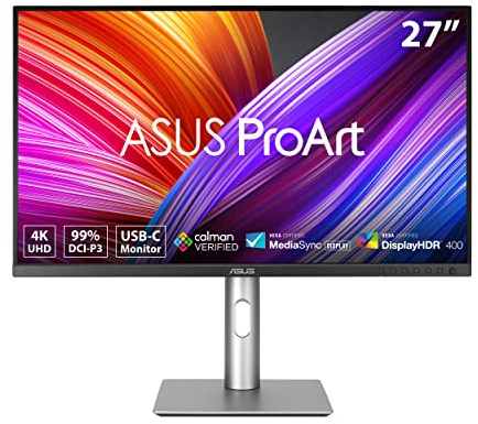 ASUS ProArt Display 27” 4K HDR Professional Monitor (PA279CRV) - IPS, UHD (3840 x 2160), 99% DCI-P3/Adobe RGB, ΔE < 2, Calman Verified, USB-C PD 96W, DisplayPort, Daisy-Chain, Ergonomic, 3yr Warranty