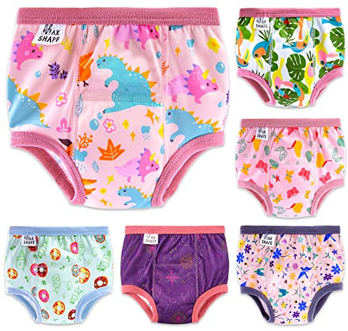 Max Shape 6 Packs of Potty Training Underwear for Girls with Supper Absorbent-Layer,Reusable Baby Toilet Training Pants Pink 4 Years