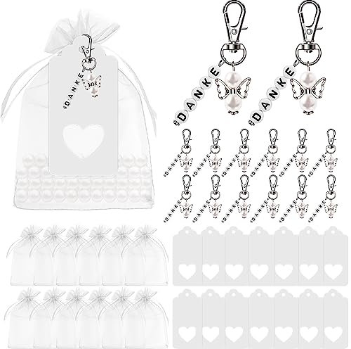 30 Stück Schutzengel Anhänger: Gastgeschenke Schutzengel Schlüsselanhänger mit Organza Beutel Dankeschön Karte weißes Band Gastgeschenke Kleine Geschenke für Kommunion Gastgeschenke Taufe Hochzeit