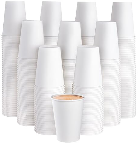 JOLLY PARTY 300 Pack 12 oz Disposable Paper Coffee Cup, Hot/Cold Beverage Drinking Cups for Water, Paper Coffee Cups, White Hot Coffee Cups