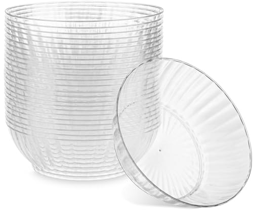 PLASTICPRO 30 Pack Crystal Like Clear Disposable Plastic Plates Dinner Dishes 10 ounce Bowls for Special Occasions Parties