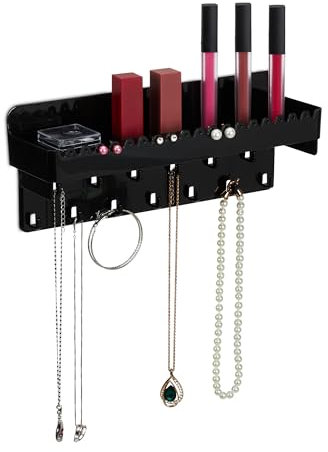 Relaxdays Portagioie da Parete, Organizer per Collane, Orecchini e Bracciali, Mensola Portatrucchi, 12 x 30 x 8 cm, Nero