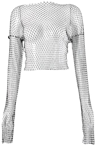 LEEQ Rhinestone Brillante Malla Cuerpo Cadena Tops - para Mujeres Brillante Bikini Crop Top para Discoteca Fiesta Festival, para Mujeres y niñas