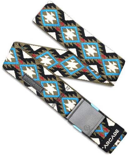 Arcade Belts A2 Unisex Adventure Belt: Heavy Duty Stretch, Metal Free Buckle, Twilight - Oat/Turquoise, Standard (Up to 40); 1.5 Wide
