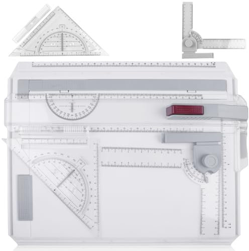 Zeichenbrett A4, DIN Zeichentisch Multifunktionaler Zeichenplatte mit Schiebelineal, Paralleler Bewegung Winkelverstellbarem Messsystem für Office Arbeiten Ingenieure Designer Studenten Studium