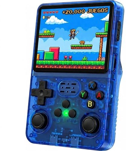 Consola Retro Portatil con 20.000 Juegos - Versión 2025- Mini Consola Arcade - Juegos de PS1, PSP, N64, NDS, SuperN, GameB, GBA, NeoG, etc. - Pantall HD 3.5' 640 * 480 - Rechace Imitaciones (Azul)