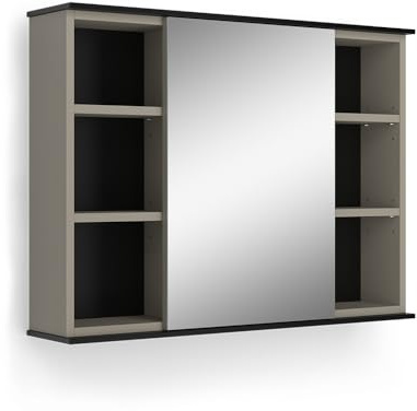 Vicco Badspiegelschrank Joli, Greige, 80 x 60 cm mit Spiegel, wandmontagefähig zur Aufbewahrung von Badutensilien