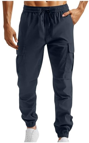 HAOLEI Cargo Trousers for Men UK Sale Clearance,Work Trousers Mens Regular Fit Cuffed Tactical Combat Work Trousers Casual Smart Chinos Elastic Waist Walking Stretch Cargo Pants with Zip Pockets Navy