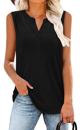 Halter Tops for Women Summer Sleeveless Tank Tops Ladies Vests Elegant V Neck Blouses Loose Fit T Shirts Trendy Black Medium, 12-14