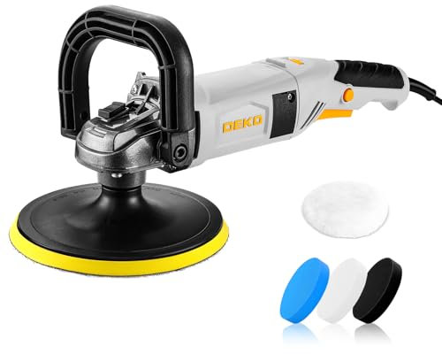 Rotary Polisher Electric Buffer Machine: DEKOPRO 1200W Polishing Kit with Constant Speed Soft Start 600-3000 RPM 180mm Pad - for Car Buffing Waxing Detail Polish