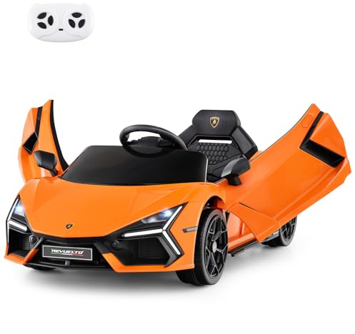 COSTWAY Elbil för barn, Lamborghini Revuelto, 12 V elektrisk barnbil med LED-strålkastare och tuta och musik, 3–5 km/h, elfordon för barn från 3 år, inkl. fjärrkontroll (orange)
