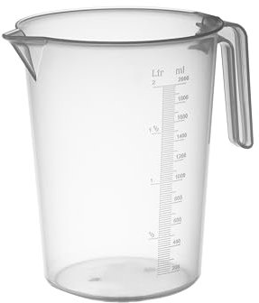 PIAZZA - Carafe professionnelle en plastique avec poignée ouverte, capacité 2L, cruche pour eau et liquides alimentaires - Mesure graduée pour peser des aliments avec balance de cuisine, fabriquée en