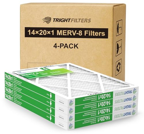 TRIGHTFILTERS 14x20x1 Air Filter 4 Pack, Durable MERV 8 Pleated Home HVAC AC Furnace Filters, Lightweight Compact Air Conditioner Filter Replacement